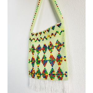 Vintage 60s Lime Green Bag with Colorful Beads